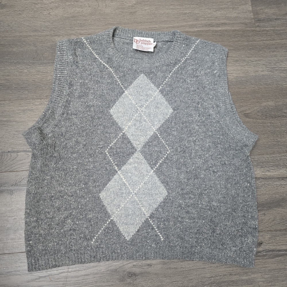 Beldoch Popper Vintage Silk & Angora Sweater Vest Grey White Womens Size Large